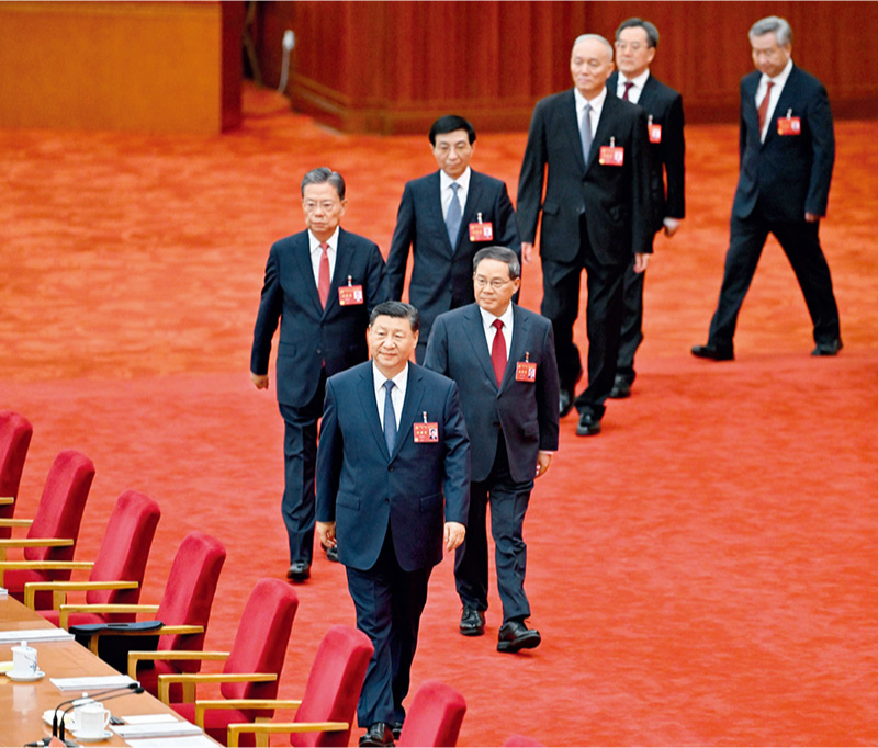 中國共產黨第二十屆中央委員會第三次全體會議，于2024年7月15日至18日在北京舉行。這是習近平、李強、趙樂際、王滬寧、蔡奇、丁薛祥、李希等步入會場。 新華社記者 岳月偉/攝